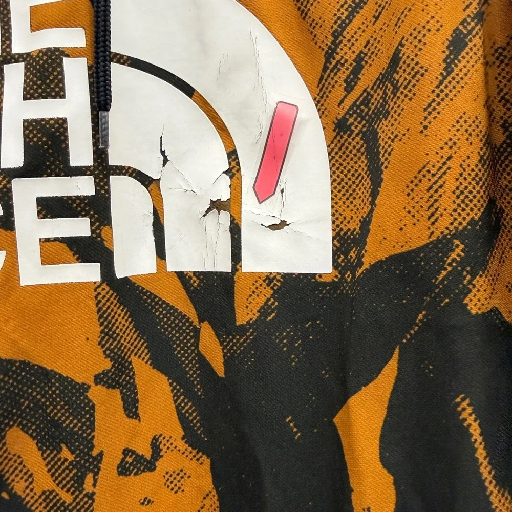 The North Face Mens Orange Black Abstract Graphic Logo Pullover Hoodie Large